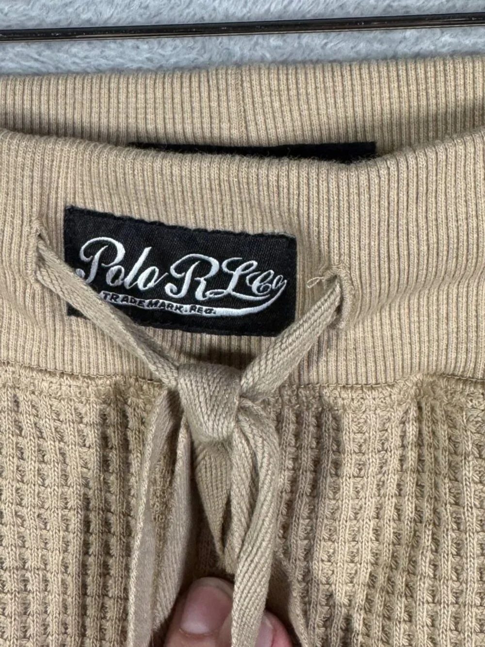 Polo Ralph Lauren Jogger Pants Mens L Beige Waffle Knit Thermal Lounge Sleepwear